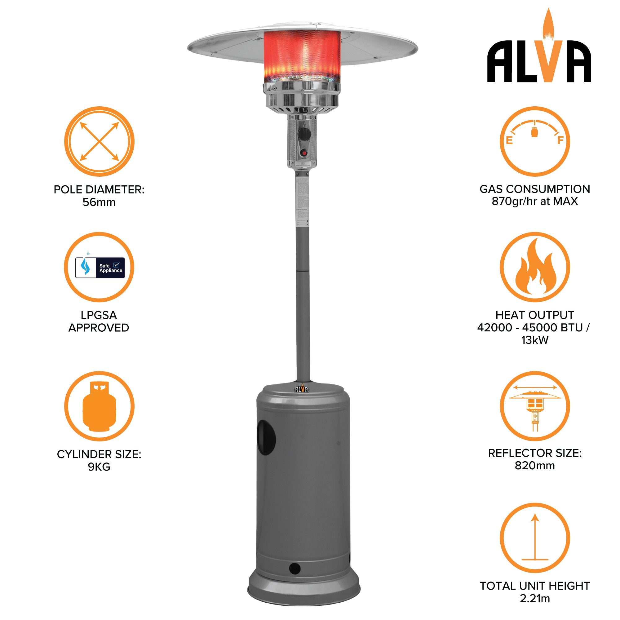 Gas Patio Heater - Powder Coated